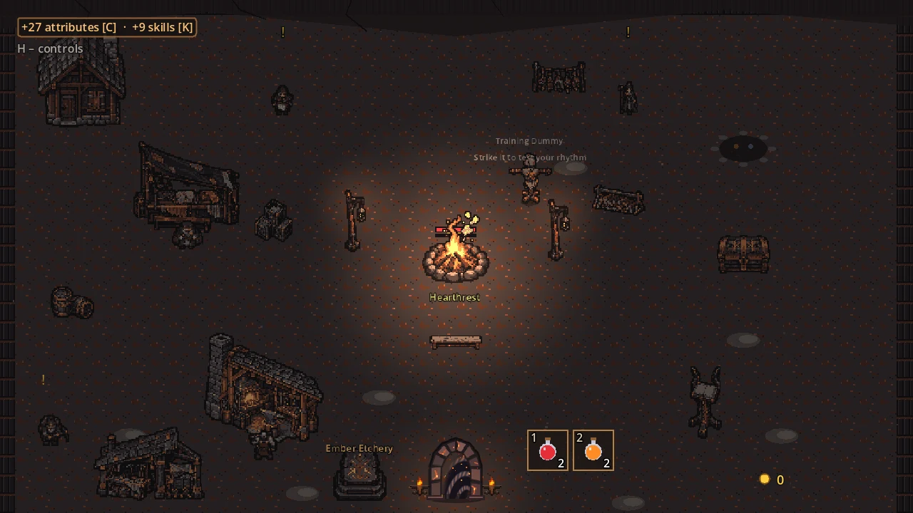 Hearthrest settlement around the fire at night