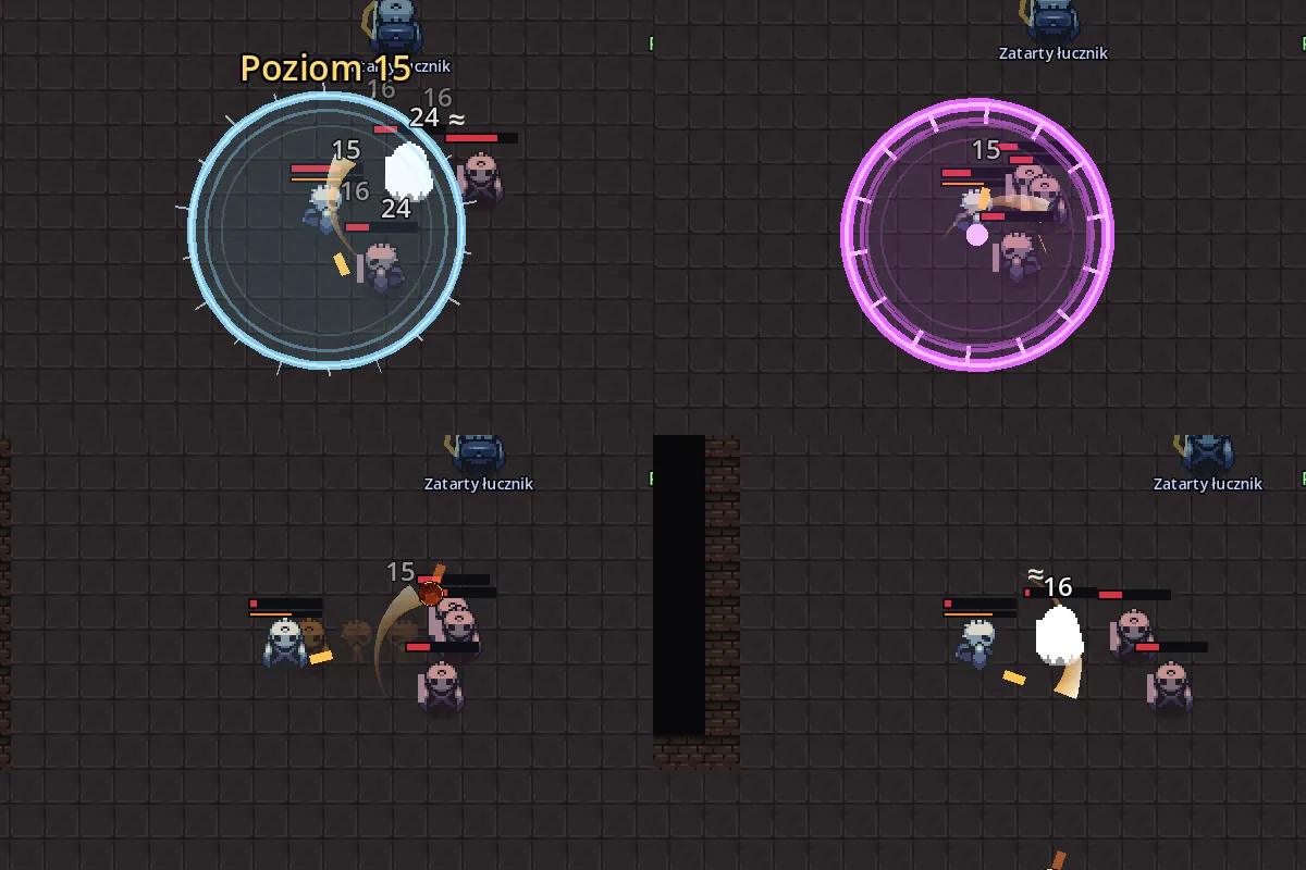 Early skill effects drawn as flat coloured rings